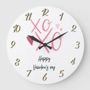 Reloj Redondo Grande Corazones rosados "XOXO" Feliz día de San Valentín