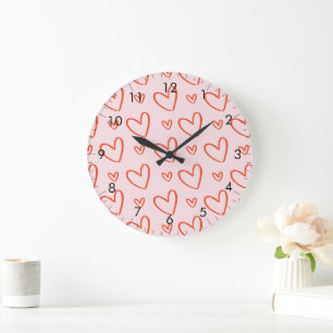 Reloj Redondo Grande corazones rosados y rojos