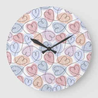 Reloj Redondo Grande Corazones suaves: línea continua de San Valentín
