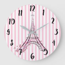 Reloj Redondo Grande Corazones y torre Eiffel rosados de París de las
