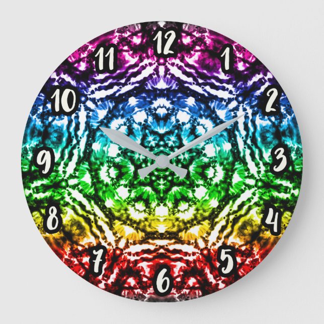 Reloj Redondo Grande Corbata de arcoíris con mandala de estrella (Anverso)