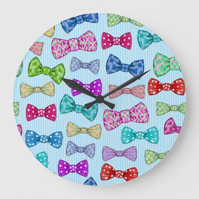 Reloj Redondo Grande Corbata, rayas azules, acuarela. (Anverso)