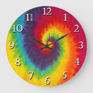 Reloj Redondo Grande Corbata Tie Dye Remolino Arcoíris Groovy Colorida