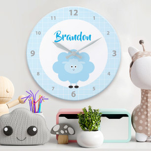 Reloj Redondo Grande Cordero Azul Niño Niño Guión de guardería Nombre k