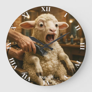 Reloj Redondo Grande Cordero Lindo de Fantasía Asustado Afeitándose