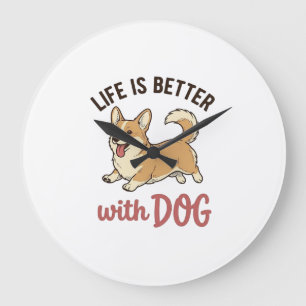 Reloj Redondo Grande Corgi Adorable La Vida Es Mejor Con Diseño De Perr