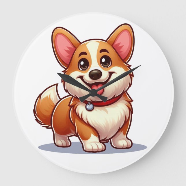 Reloj Redondo Grande Corgi de dibujos animados (Anverso)