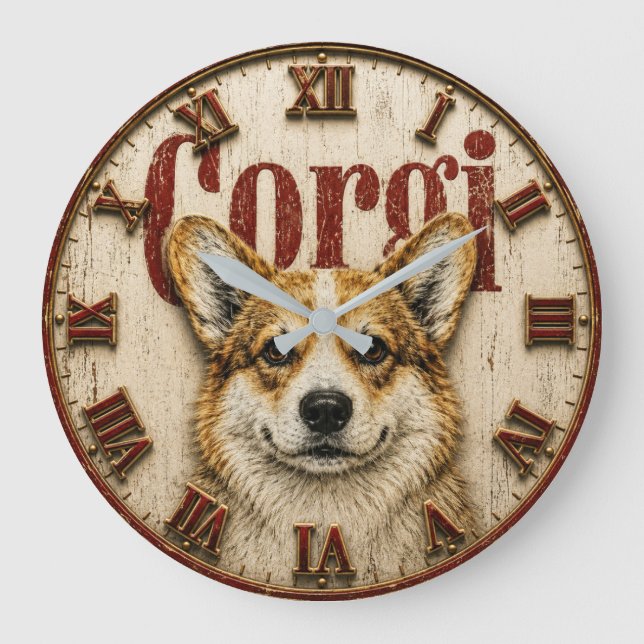 Reloj Redondo Grande Corgi Dog (Anverso)