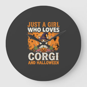 Reloj Redondo Grande Corgi Halloween Bruja Niña Horror Antiguo