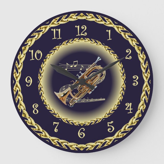 Reloj Redondo Grande Cornet ~ Musical Scroll ~ Oro/Azul marino ~ (Anverso)