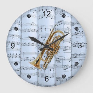 Reloj Redondo Grande Cornet ~ Rolling Sheet Music ~ Blue Tint Backgroun