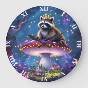 Reloj Redondo Grande Corona de hongo de mapache lindo de fantasía