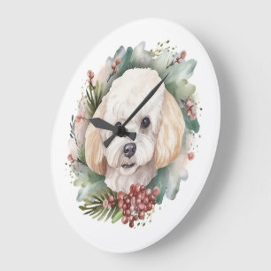 Reloj Redondo Grande Corona de Navidad de Caniche Perro Festivo