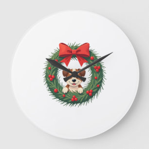 Reloj Redondo Grande Corona de Navidad de Nariz de Perro Bonito Mamá de
