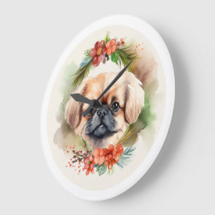 Reloj Redondo Grande Corona de Navidad de Pekín Perro Festivo