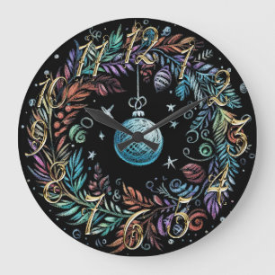 Reloj Redondo Grande Corona de Navidad Dibujada con Pastel Duro