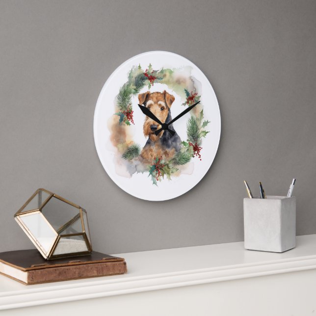 Reloj Redondo Grande Corona de Navidad Festiva de Airedale  (Oficina)