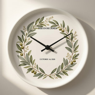Reloj Redondo Grande Corona de olivo personalizada para bebé, estadísti