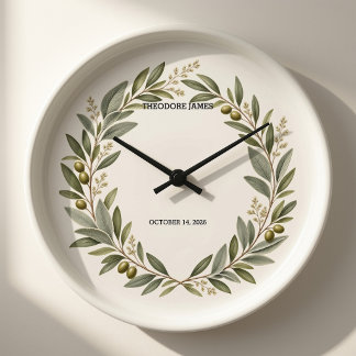 Reloj Redondo Grande Corona de olivo personalizada para bebé, estadísti