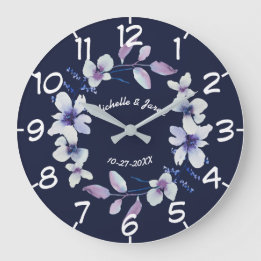 Reloj Redondo Grande Corona floral romántica para aniversario de bodas