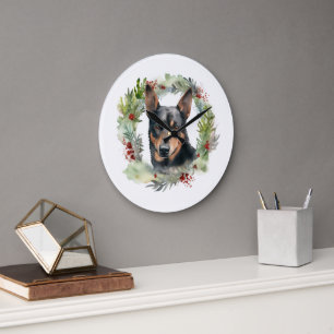 Reloj Redondo Grande Corona navideña de Kelpie australiano Perro festiv