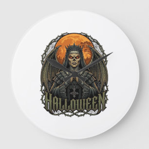 Reloj Redondo Grande Coroza de alas de monja demonio de Halloween Luna