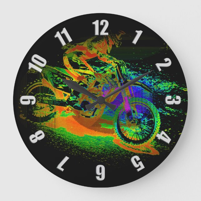 Reloj Redondo Grande ¡Corre al fin! - Motocross Racer (Anverso)