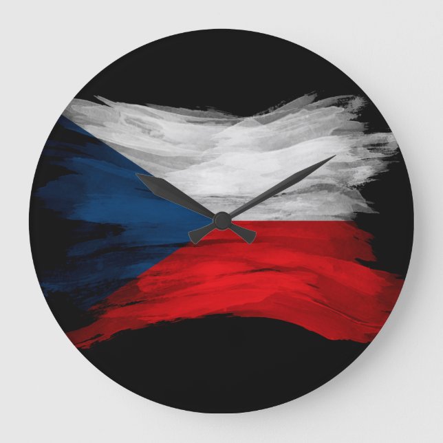 Reloj Redondo Grande Correa de pincel de bandera checa, bandera naciona (Anverso)