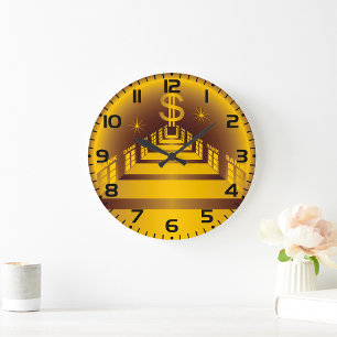 Reloj Redondo Grande Corredor del Banco Dorado Dólar Brillante Finanzas