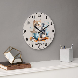 Reloj Redondo Grande Cortar gato de barra de café agregar texto