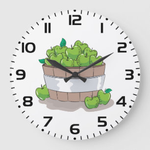 Reloj Redondo Grande Cosecha de Barril de Manzana Verde Fresca Granny S