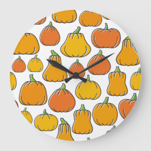 Reloj Redondo Grande Cosecha de calabaza, patrón de verduras estacional