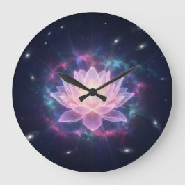 Reloj Redondo Grande Cosmic Lotus Bloom - Spiritual Divine Radiance