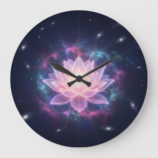 Reloj Redondo Grande Cosmic Lotus Bloom - Spiritual Divine Radiance