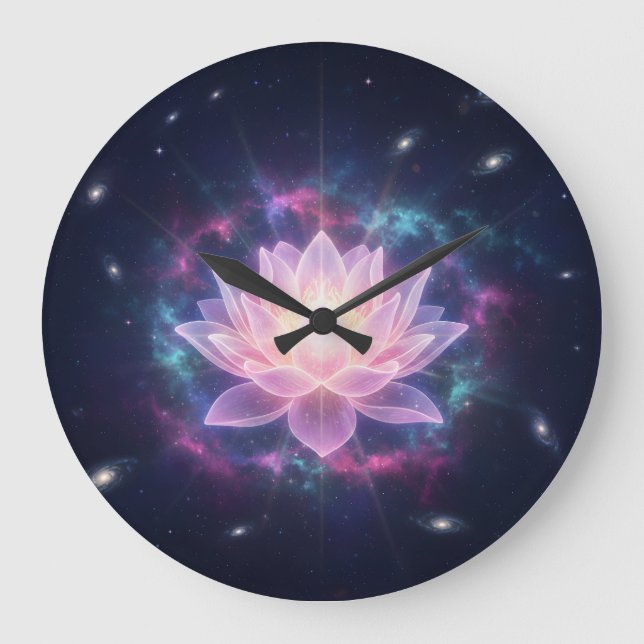 Reloj Redondo Grande Cosmic Lotus Bloom - Spiritual Divine Radiance (Anverso)