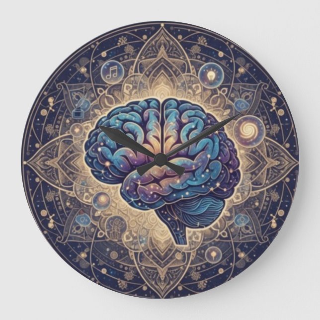 Reloj Redondo Grande Cosmic Mind Mandala – Abstract Brain Art (Anverso)
