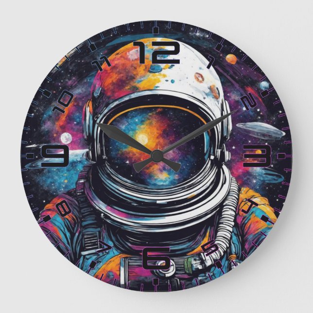 Reloj Redondo Grande Cosmic Voyager Astronaut Nebula Wall Clock (Anverso)