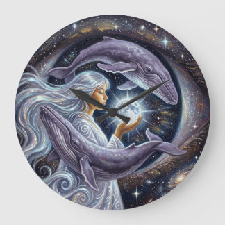 Reloj Redondo Grande Cosmic Whale and the Girl | Surreal Wall Clock