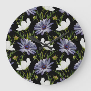 Reloj Redondo Grande Cosmos Daisy Floral Seamless Collage