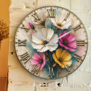 Reloj Redondo Grande Cosmos Flower Elegant Botanical Floral Decor