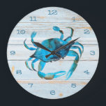 Reloj Redondo Grande Costa Rustic Beach Wood Crab<br><div class="desc">Trae la playa a tu casa con esta madera rústica con reloj de pared de diseño de cangrejo azul acuático.</div>