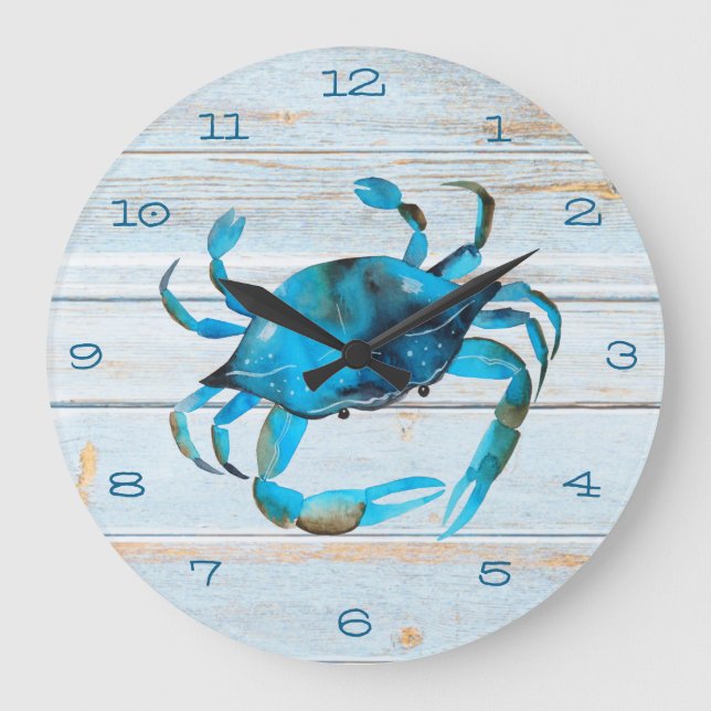 Reloj Redondo Grande Costa Rustic Beach Wood Crab (Anverso)