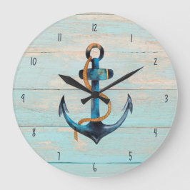 Reloj Redondo Grande Costa Rustic Beach Wood Nautical Anchor