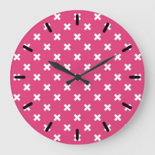 Reloj Redondo Grande Costillas blancas en fucsia