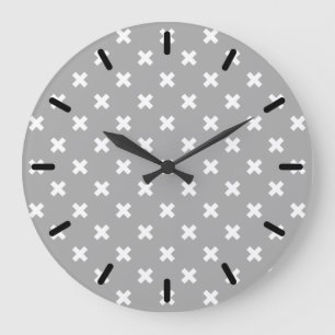 Reloj Redondo Grande Costillas cruzadas blancas en gris