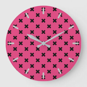 Reloj Redondo Grande Costillas cruzadas negras en fuchsia