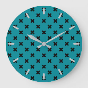 Reloj Redondo Grande Costillas cruzadas negras en verde azulado