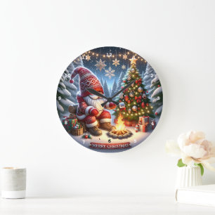 Reloj Redondo Grande Cosy Campfire Gnome" - Muro de Navidades festivos