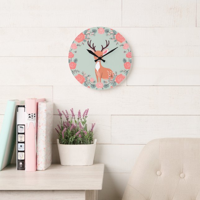 Reloj Redondo Grande Cosy Woodland Friends Deer (Sala de lectura)