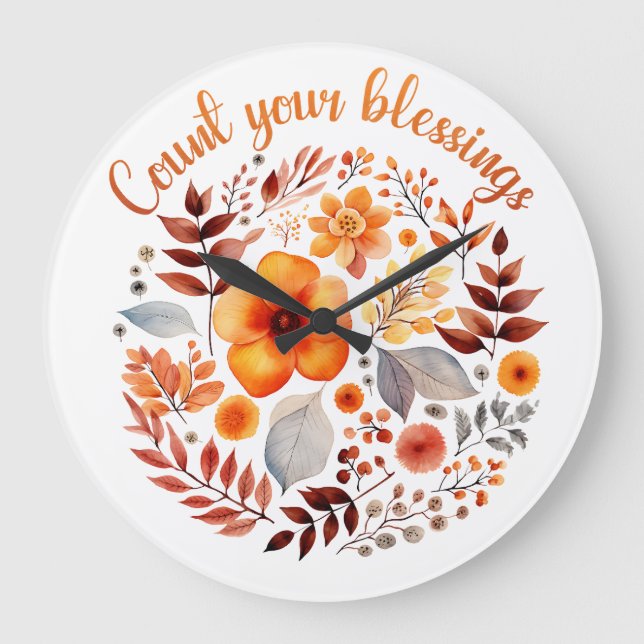 Reloj Redondo Grande Count Your Blessings – Autumn Floral Wreath (Anverso)